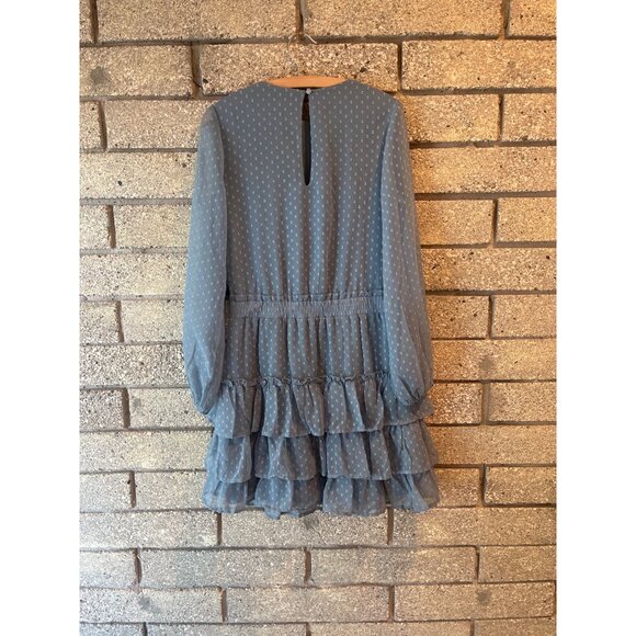 Polka Dot Tiered Ruffle Dress By Express XS Light Blue - Picture 8 of 8